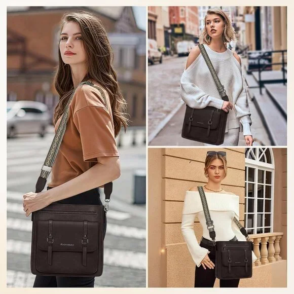 Women’s Coffe Waterproof Crossbody Shoulder Leather bags - Picture 6 of 6